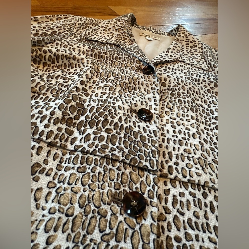 Pendleton Animal Cat Print Linen Blend Coat Blazer Jacket Brown/White Women Sz L - Picture 6 of 16